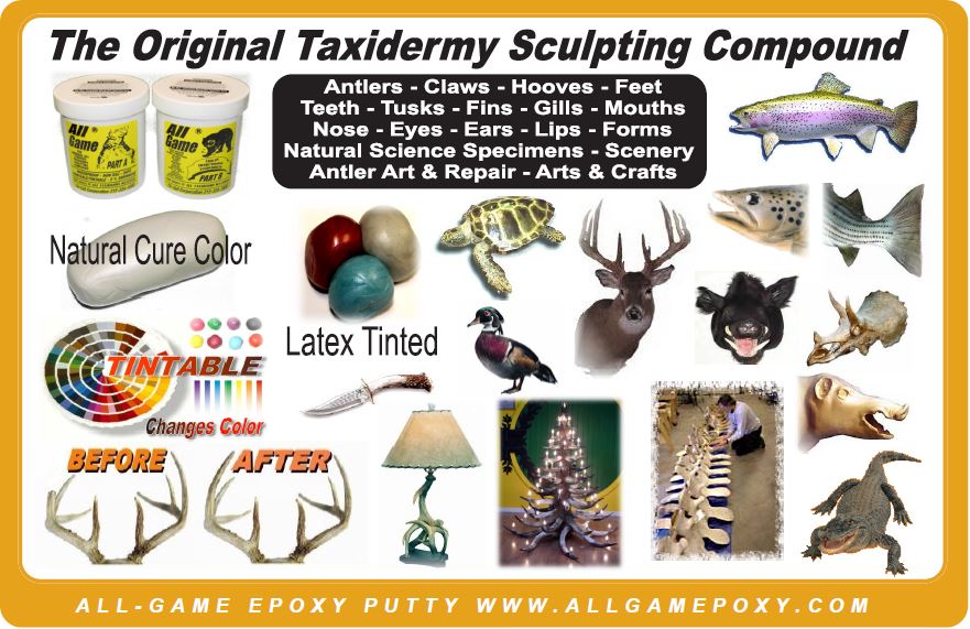 All-Game  The Original All Purpose Taxidermy Epoxy Putty combines the  features of sculpting clay with the superior adhesion and strength  qualities of epoxy! There are as many ways to use this